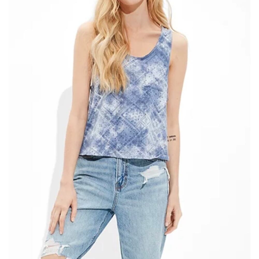 AE Women's Blue Tie-Dye Scoop Neck Tank Top Size M
